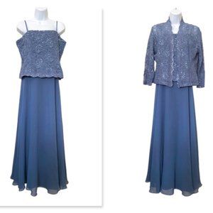 Emma Street Periwinkle Blue 2-Piece Lace & Sequin Maxi Dress/Jacket Sz 10 #04